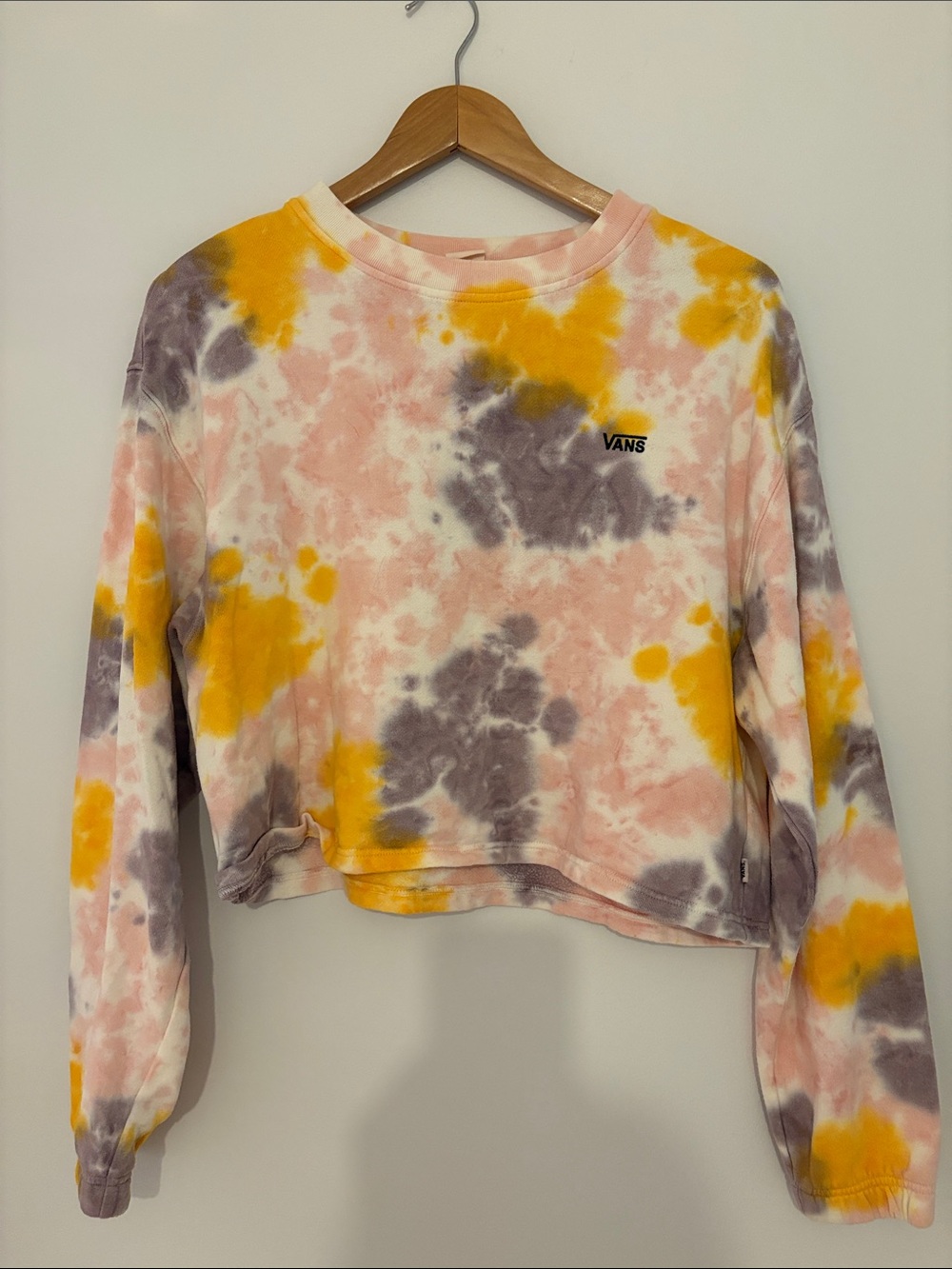 Vans Tie-Dye Cropped Crew Sweatshirt - Pink, Yellow, Gray